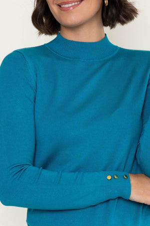 Carraig Donn Teal Blue Viscose Blend Knitted Turtleneck Long Sleeve Jumper
