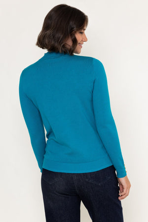Carraig Donn Teal Blue Viscose Blend Knitted Turtleneck Long Sleeve Jumper