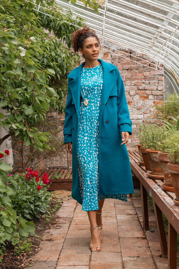 Carraig Donn Teal Double Breasted Belted Longline Coat