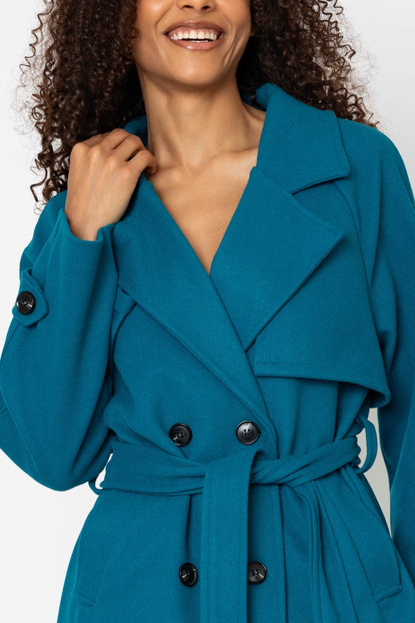 Carraig Donn Teal Double Breasted Belted Longline Coat