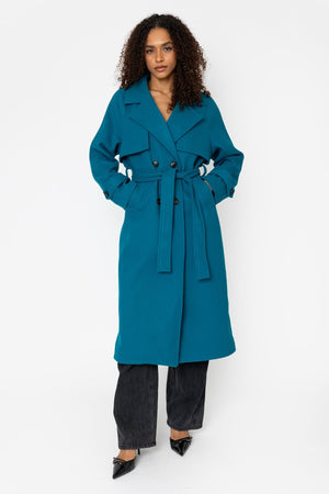 Carraig Donn Teal Double Breasted Belted Longline Coat
