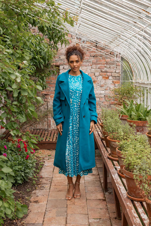 Carraig Donn Teal Double Breasted Belted Longline Coat