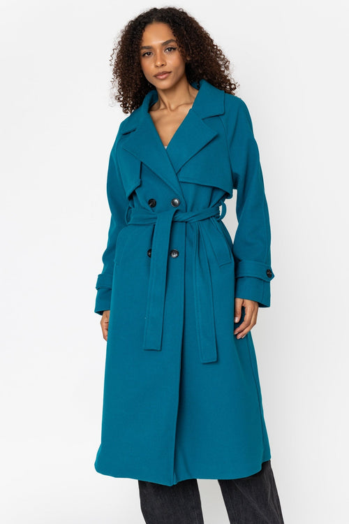 Teal Double Breasted Belted Longline Coat