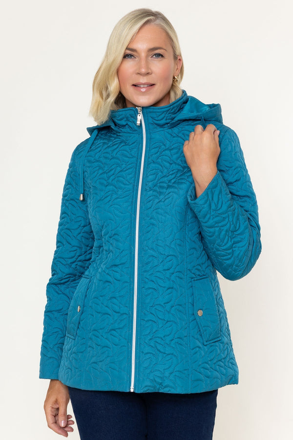 Carraig Donn Teal Embossed Quilted Detachable Hood Jacket
