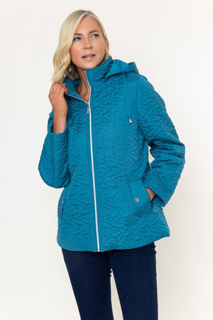 Carraig Donn Teal Embossed Quilted Detachable Hood Jacket