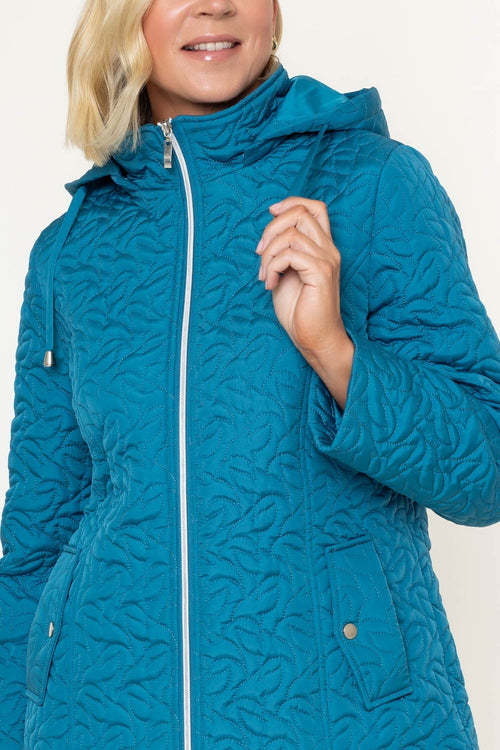 Carraig Donn Teal Embossed Quilted Detachable Hood Jacket