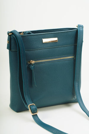 Carraig Donn Teal Faux Leather Front Zip Pocket Classic Crossbody