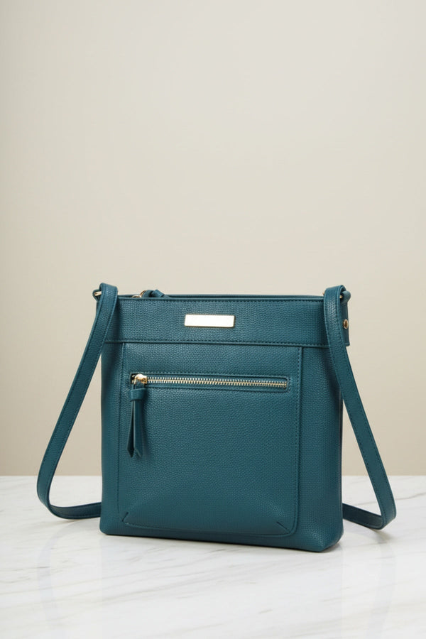 Carraig Donn Teal Faux Leather Front Zip Pocket Classic Crossbody