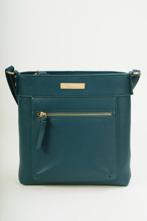 Carraig Donn Teal Faux Leather Front Zip Pocket Classic Crossbody