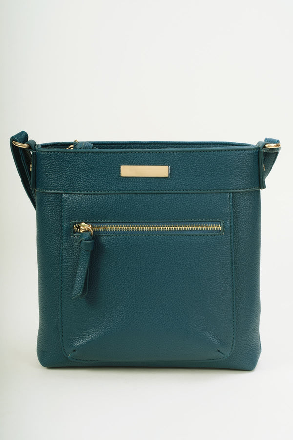 Carraig Donn Teal Faux Leather Front Zip Pocket Classic Crossbody