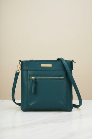 Carraig Donn Teal Faux Leather Front Zip Pocket Classic Crossbody