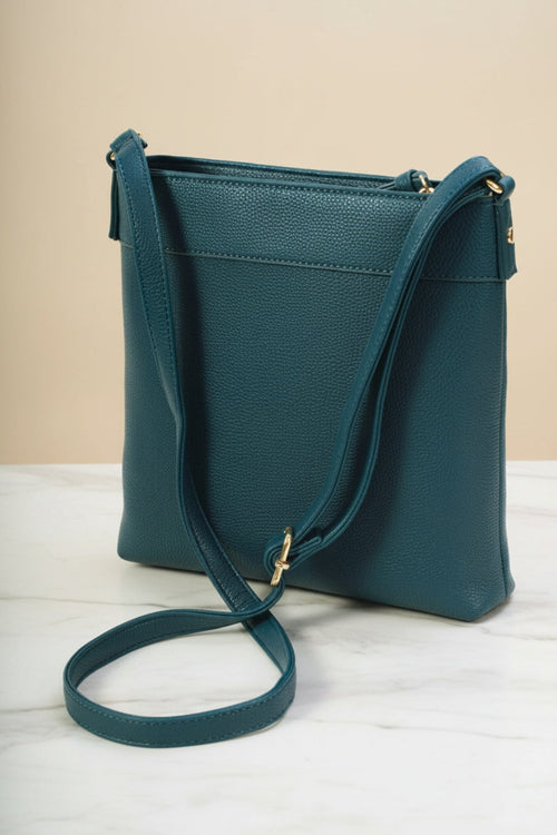 Carraig Donn Teal Faux Leather Front Zip Pocket Classic Crossbody