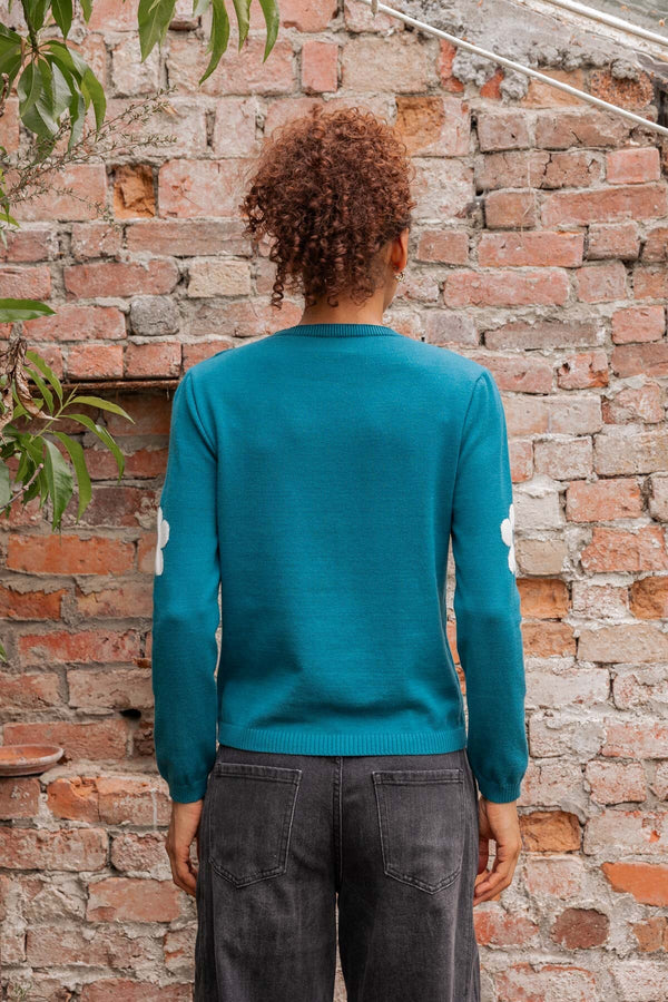 Carraig Donn Teal Floral Knit Long Sleeve Jumper