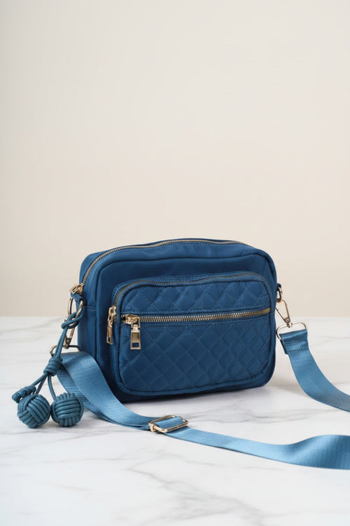 Teal Nylon Quilted Charm Camera Bag