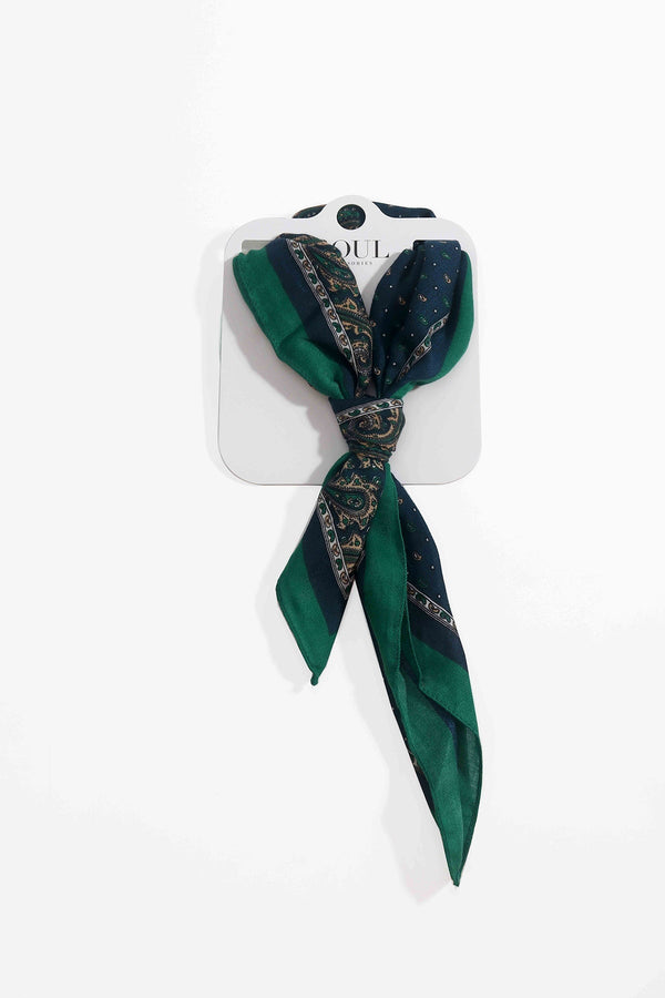 Carraig Donn Teal Paisley Contrast Print Viscose Neckerchief Scarf