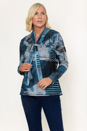 Carraig Donn Teal Printed Scarf Neck Long Sleeve Top