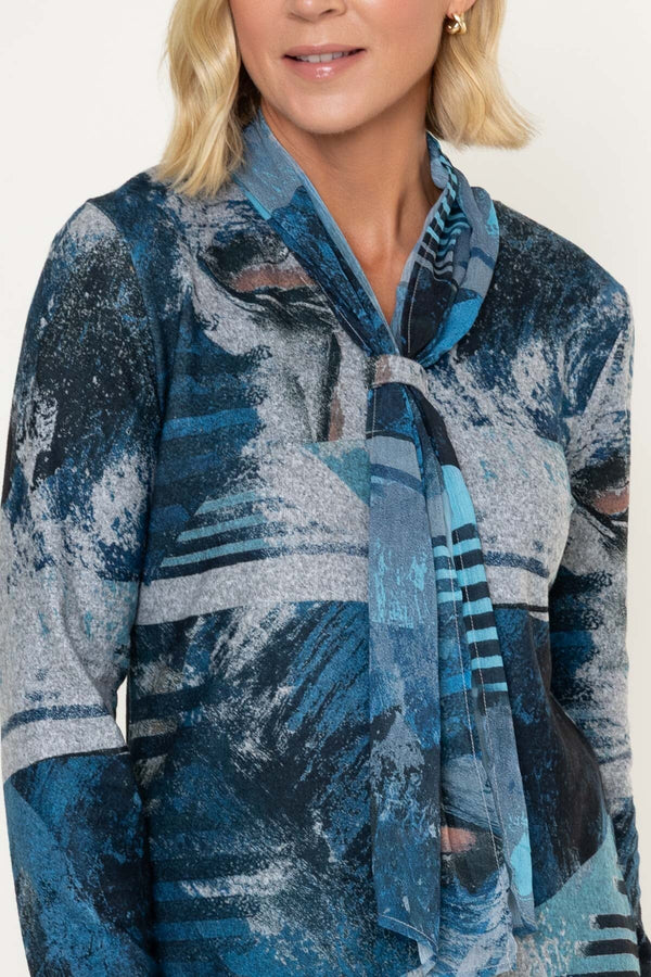 Carraig Donn Teal Printed Scarf Neck Long Sleeve Top