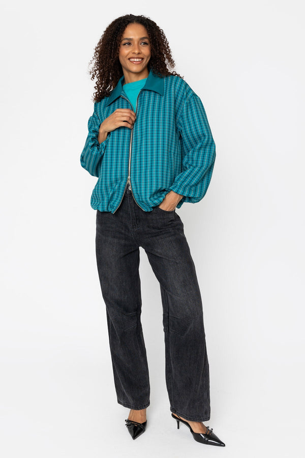 Carraig Donn Teal Printed Zip Up Bomber Jacket