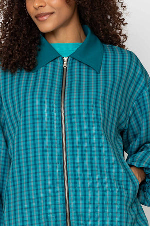 Carraig Donn Teal Printed Zip Up Bomber Jacket