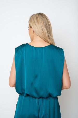 Carraig Donn Teal Sateen Sleeveless Blouson Top