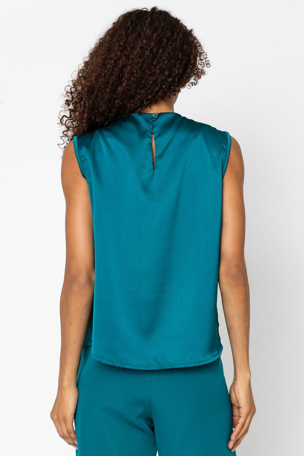 Carraig Donn Teal Satin Drape Detail Sleeveless Top