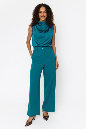 Carraig Donn Teal Satin Drape Detail Sleeveless Top