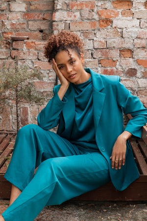 Carraig Donn Teal Single Breasted Longline Boyfriend Blazer