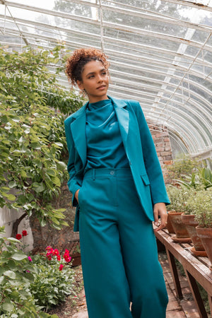 Carraig Donn Teal Single Breasted Longline Boyfriend Blazer