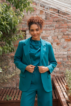 Carraig Donn Teal Single Breasted Longline Boyfriend Blazer