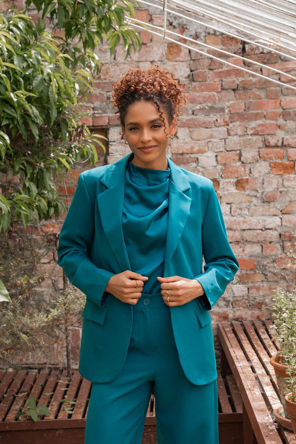 Carraig Donn Teal Single Breasted Longline Boyfriend Blazer