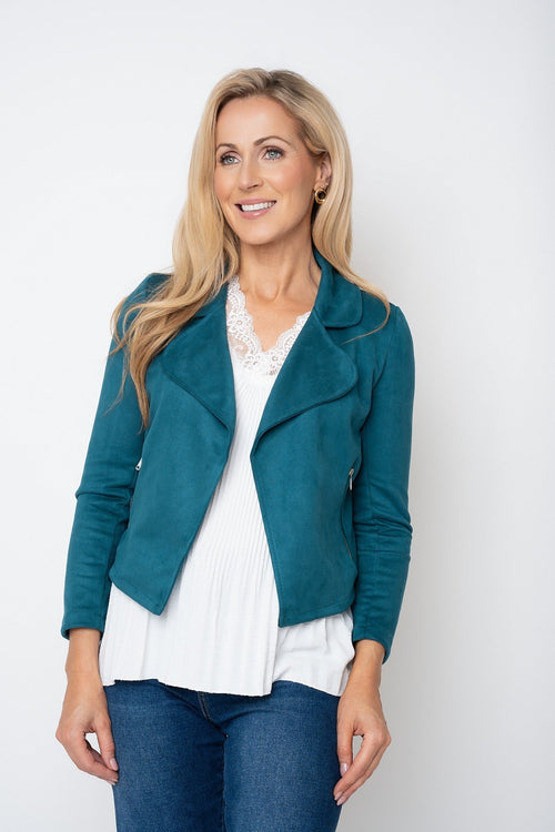 Teal Suede Cropped Cover Up Jacket