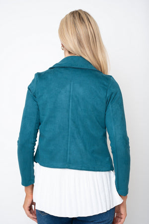 Carraig Donn Teal Suede Cropped Cover Up Jacket