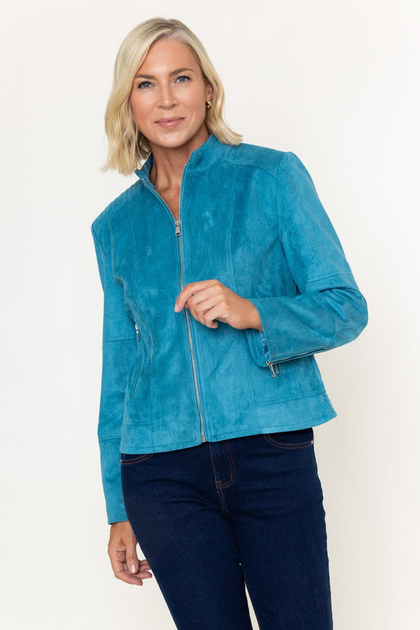Carraig Donn Teal Suede Zip Pocket Long Sleeve Jacket