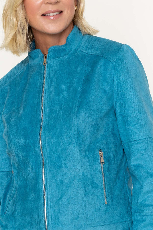 Carraig Donn Teal Suede Zip Pocket Long Sleeve Jacket