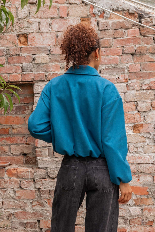 Carraig Donn Teal Suede Zip Up Long Sleeve Bomber Jacket