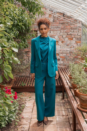 Carraig Donn Teal Tailored High Waisted Wide Leg Trousers