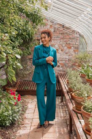 Carraig Donn Teal Tailored High Waisted Wide Leg Trousers