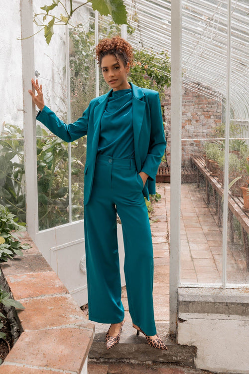 Teal Tailored High Waisted Wide Leg Trousers