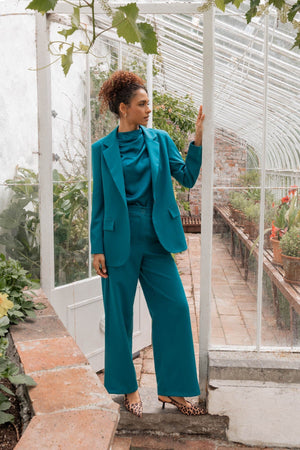 Carraig Donn Teal Tailored High Waisted Wide Leg Trousers