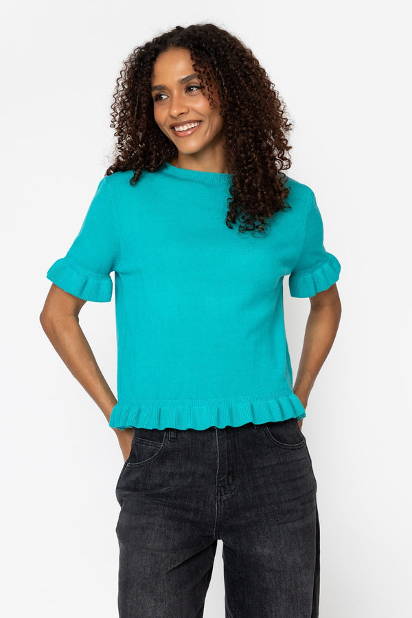 Carraig Donn Teal Viscose Blend Short Sleeve Knit Jumper