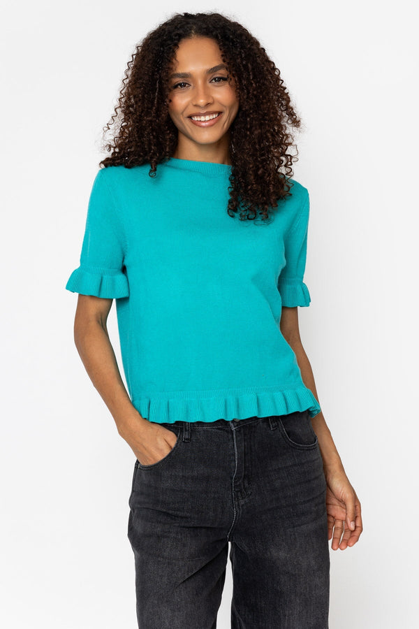 Carraig Donn Teal Viscose Blend Short Sleeve Knit Jumper