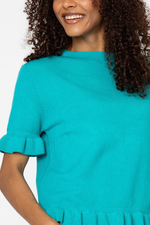 Carraig Donn Teal Viscose Blend Short Sleeve Knit Jumper