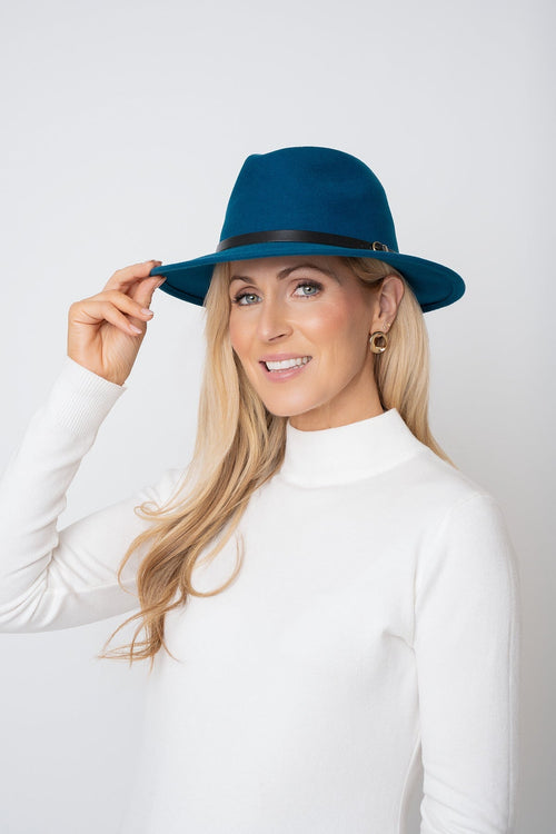 Teal Wool Fedora Hat