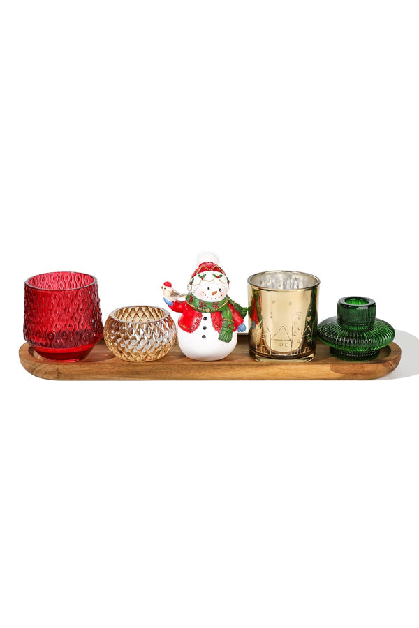 Carraig Donn Traditional Christmas Snowman Candle Holder Tray