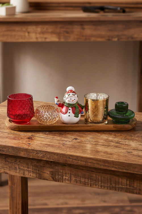 Traditional Christmas Snowman Candle Holder Tray