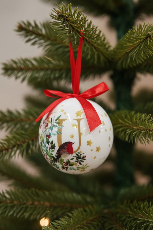 Carraig Donn U Christmas Robin Alphabet Tree Bauble