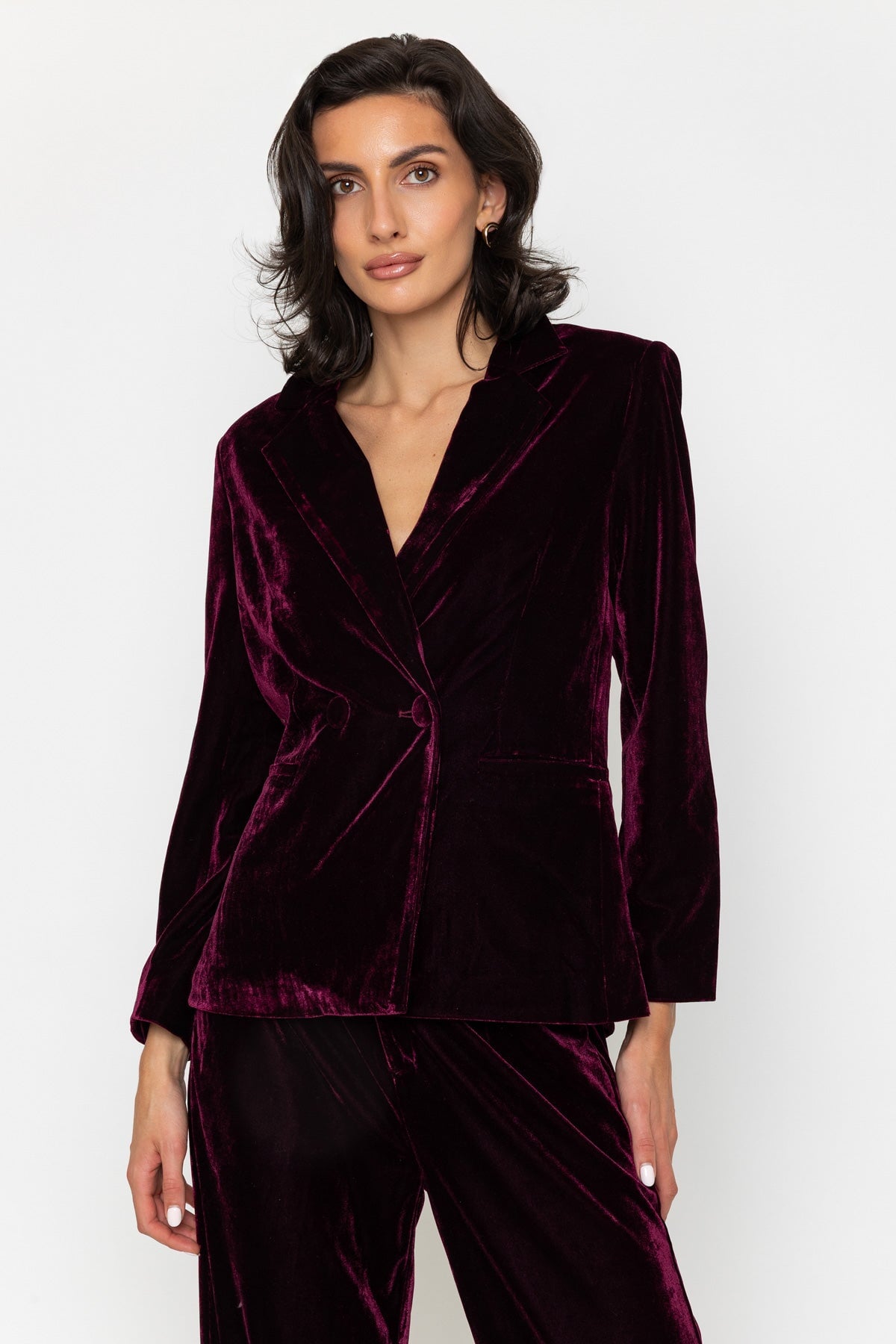 Plum Purple Velvet Double-Breasted Blazer