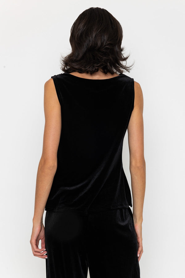 Carraig Donn Velvet Cowl Neck Top Black
