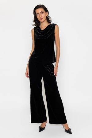 Carraig Donn Velvet Cowl Neck Top Black