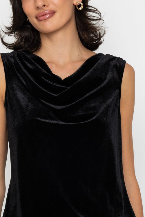 Carraig Donn Velvet Cowl Neck Top Black